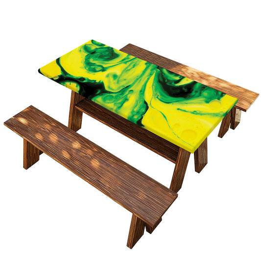 Yellow And Green Acid Melt Print Picnic Table Cover