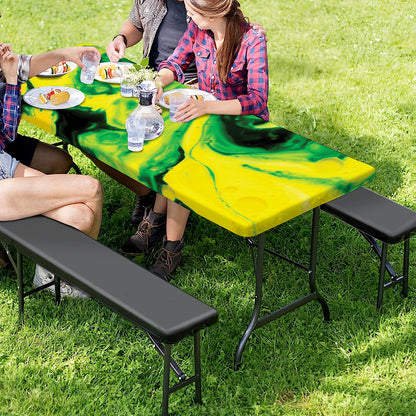 Yellow And Green Acid Melt Print Picnic Table Cover