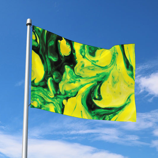 Yellow And Green Acid Melt Print Polyester Flag