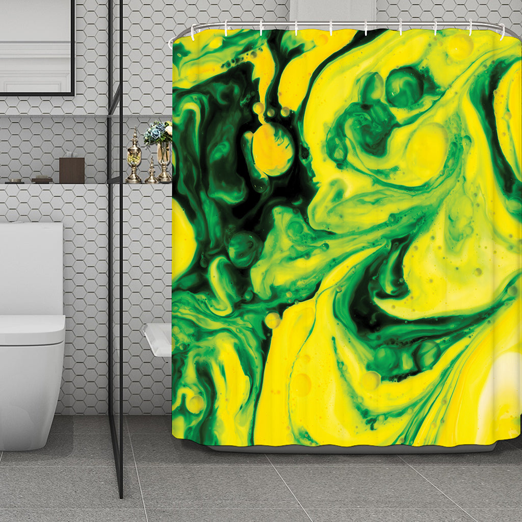 Yellow And Green Acid Melt Print Polyester Shower Curtain