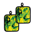 Yellow And Green Acid Melt Print Pot Holders