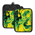 Yellow And Green Acid Melt Print Pot Holders With Pocket