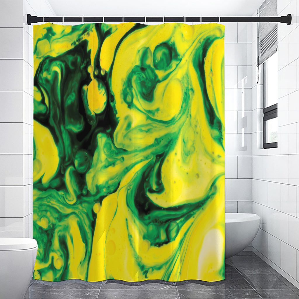 Yellow And Green Acid Melt Print Premium Shower Curtain