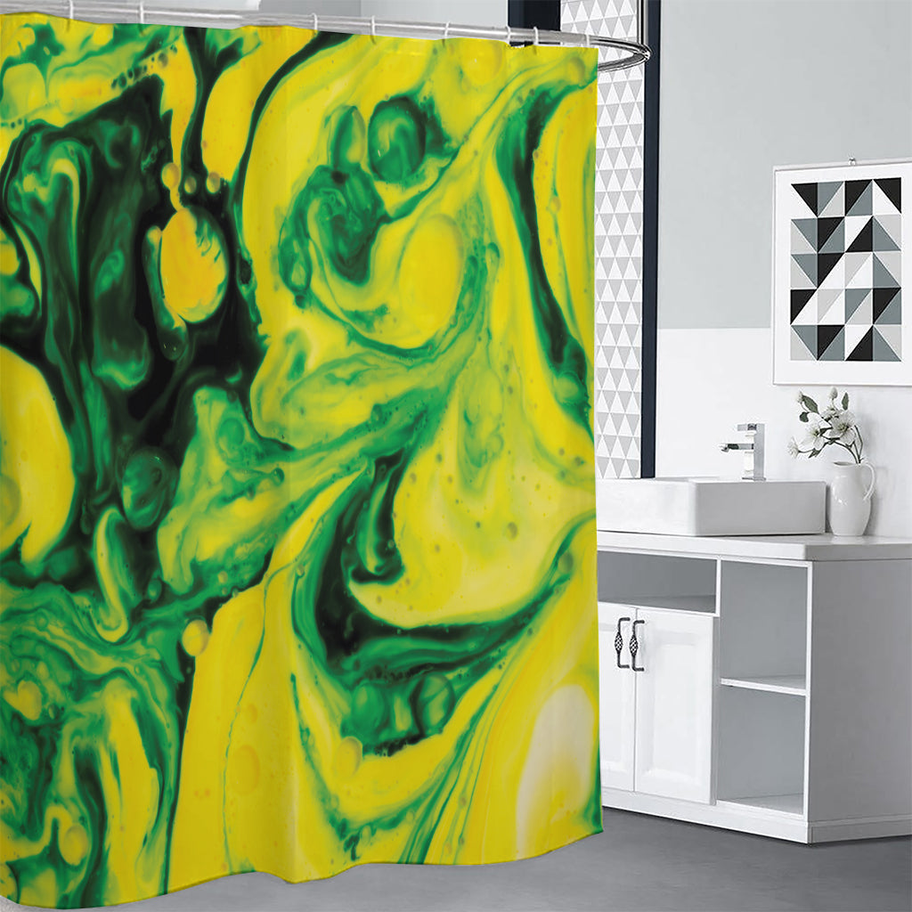 Yellow And Green Acid Melt Print Premium Shower Curtain