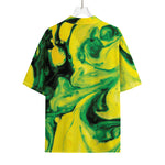 Yellow And Green Acid Melt Print Rayon Hawaiian Shirt