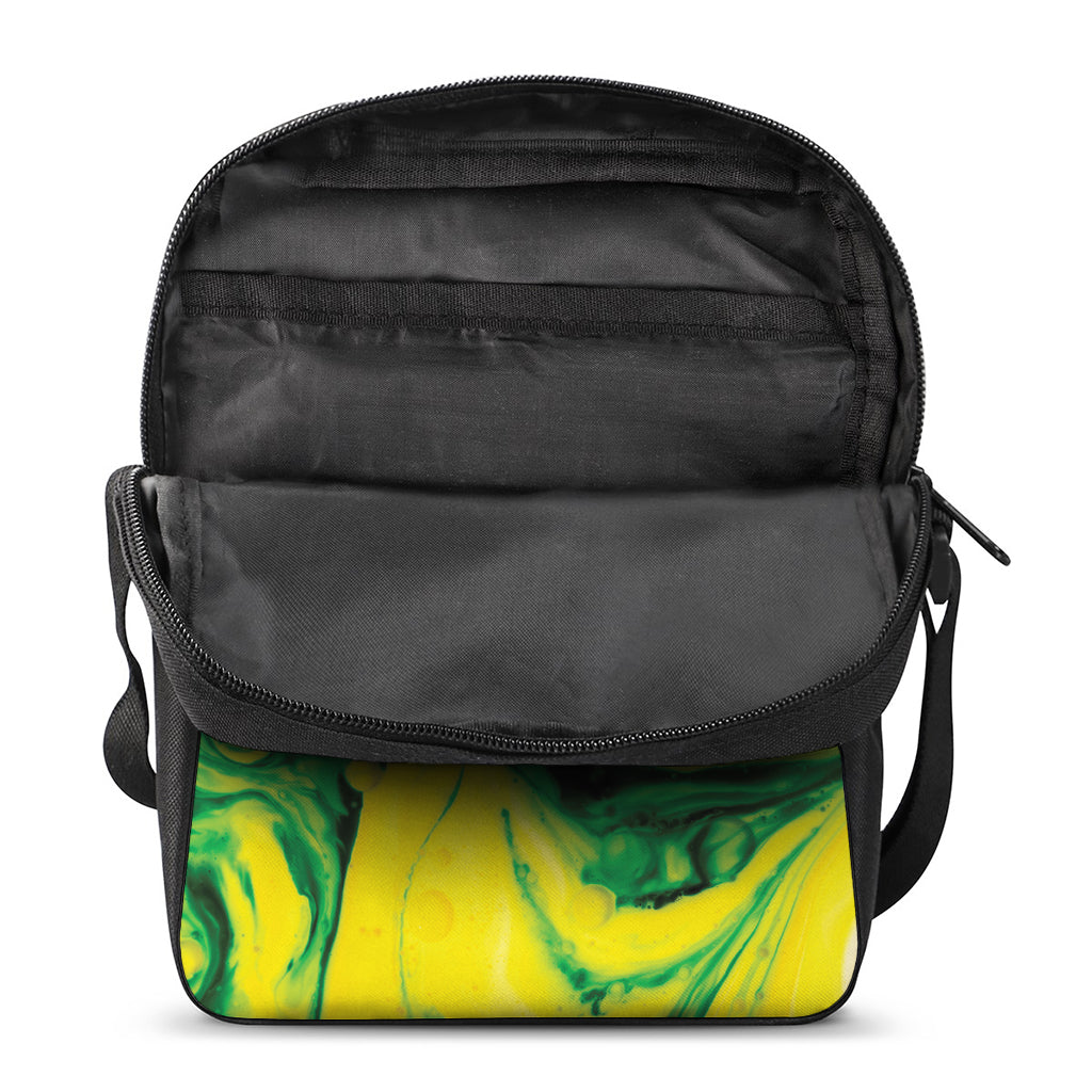 Yellow And Green Acid Melt Print Rectangular Crossbody Bag