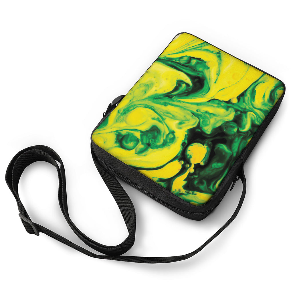 Yellow And Green Acid Melt Print Rectangular Crossbody Bag