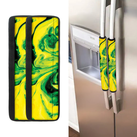 Yellow And Green Acid Melt Print Refrigerator Handle Covers
