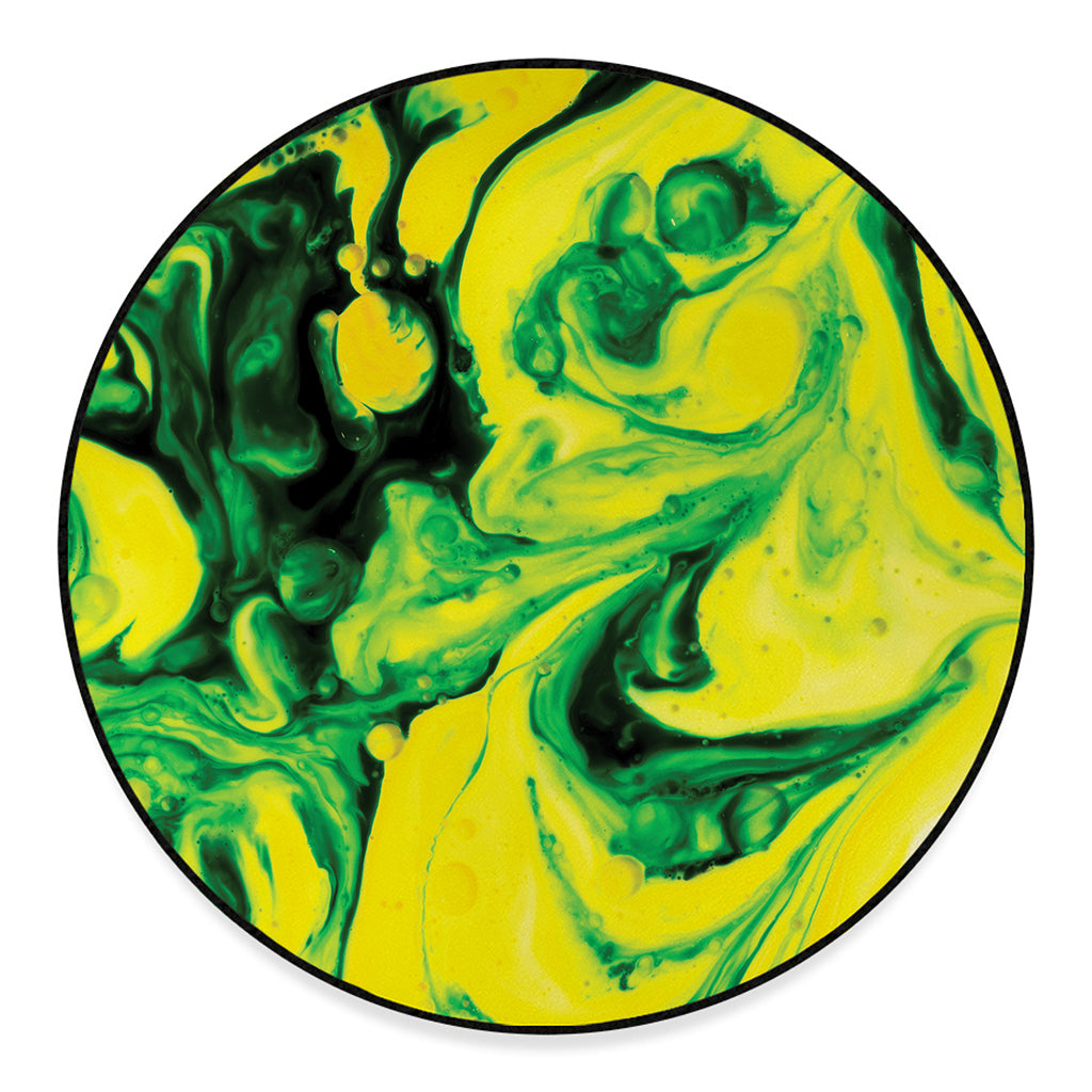 Yellow And Green Acid Melt Print Round Floor Mat