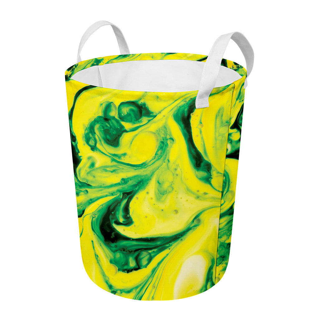 Yellow And Green Acid Melt Print Round Laundry Basket