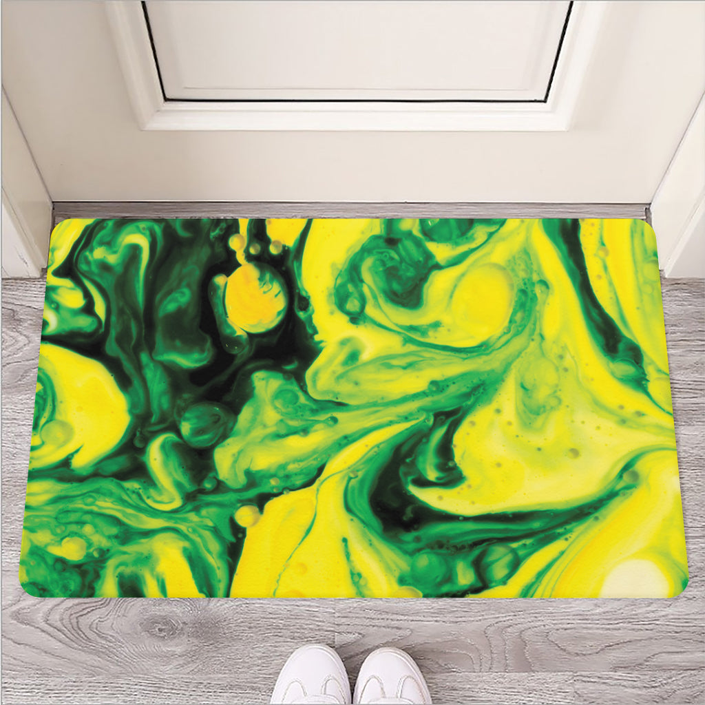 Yellow And Green Acid Melt Print Rubber Doormat
