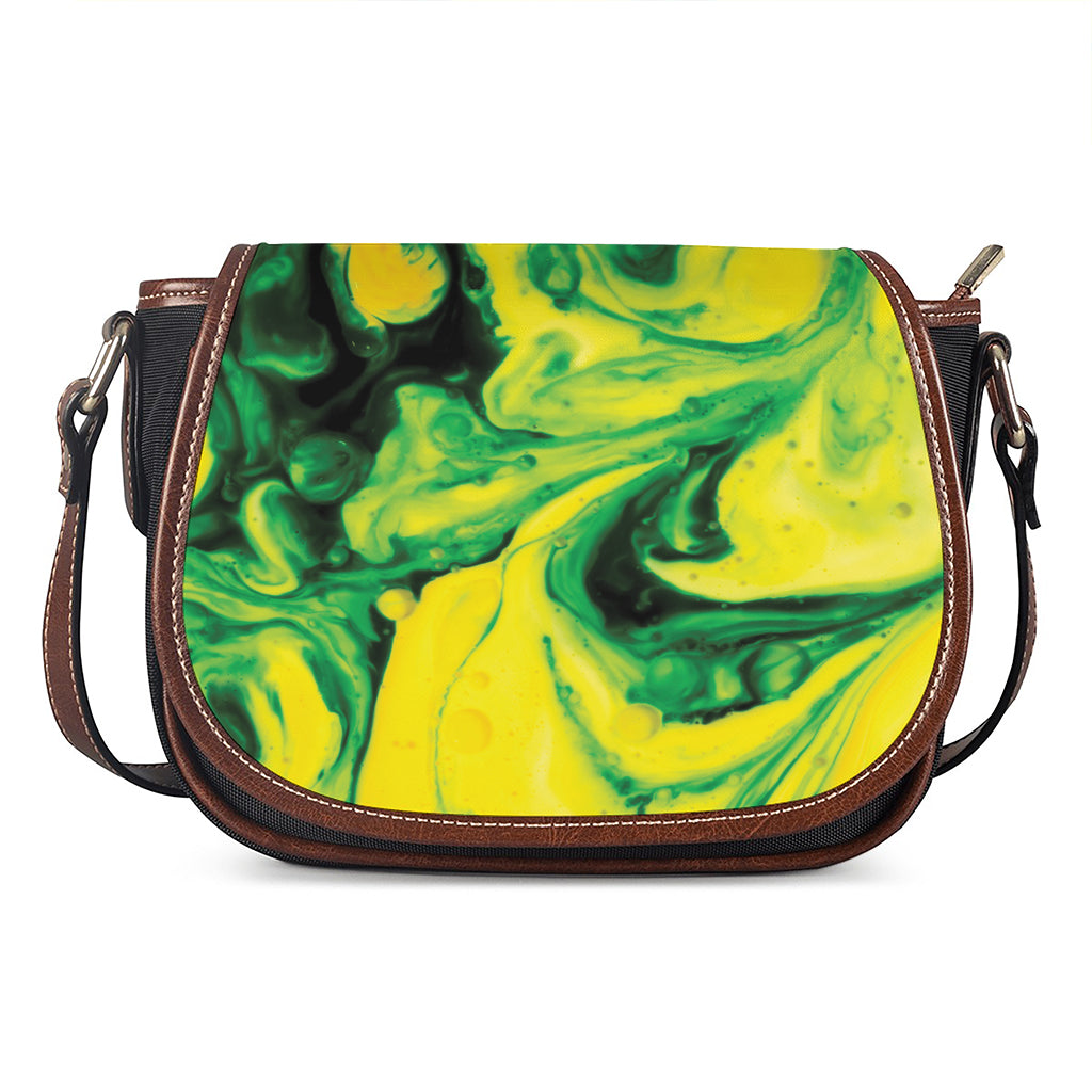 Yellow And Green Acid Melt Print Saddle Bag