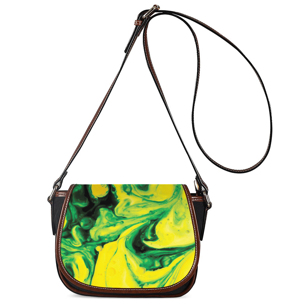 Yellow And Green Acid Melt Print Saddle Bag