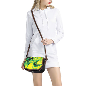 Yellow And Green Acid Melt Print Saddle Bag