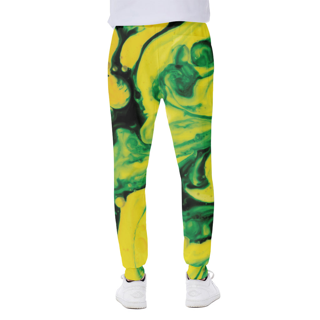 Yellow And Green Acid Melt Print Scuba Joggers