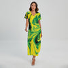 Yellow And Green Acid Melt Print Short Sleeve Maxi Dress