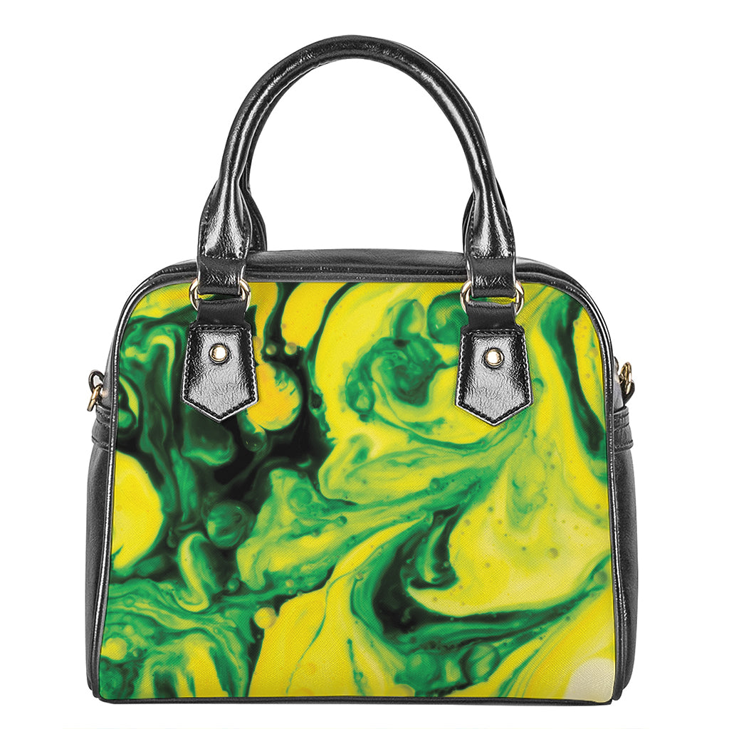 Yellow And Green Acid Melt Print Shoulder Handbag