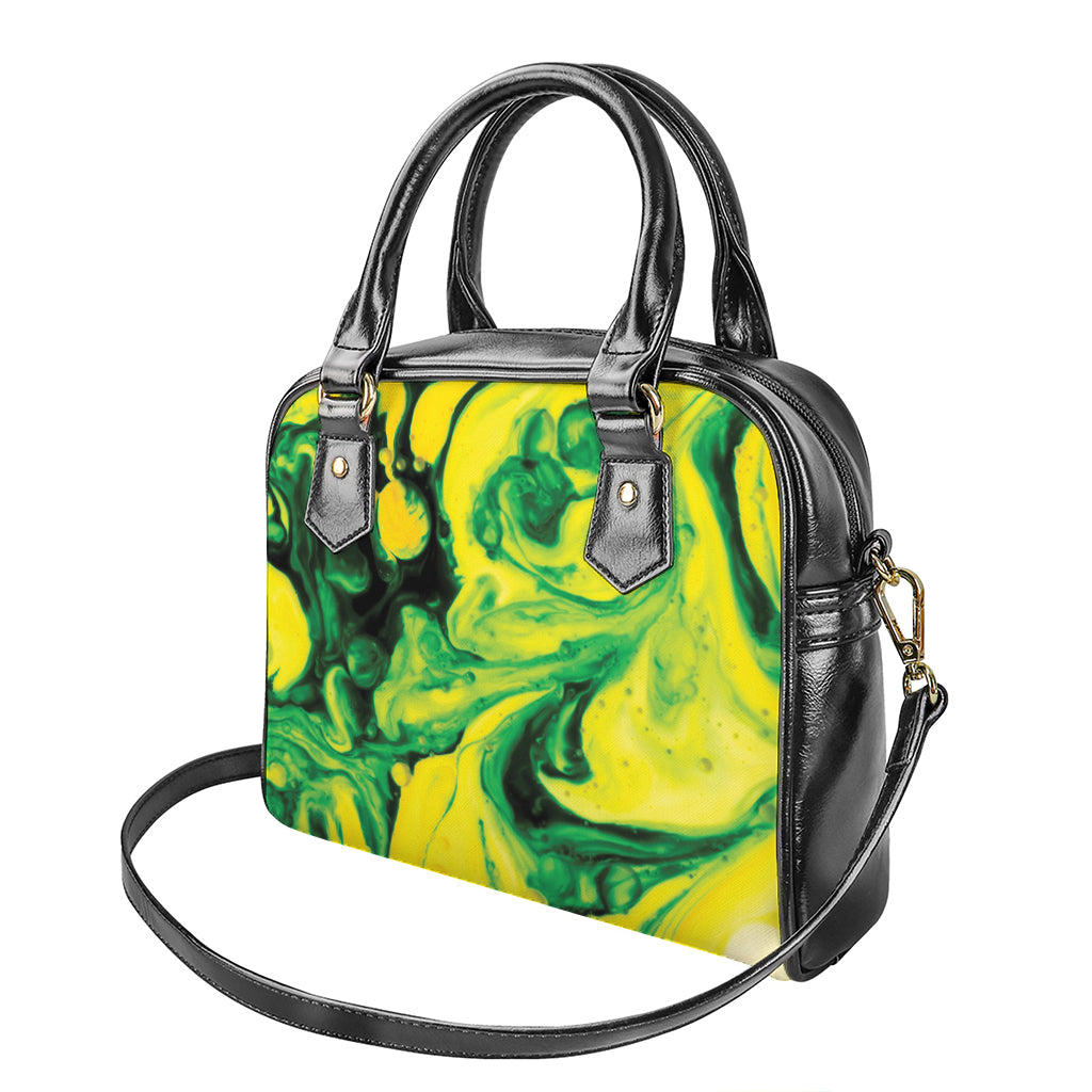 Yellow And Green Acid Melt Print Shoulder Handbag