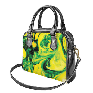 Yellow And Green Acid Melt Print Shoulder Handbag