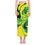 Yellow And Green Acid Melt Print Side Slit Maxi Skirt