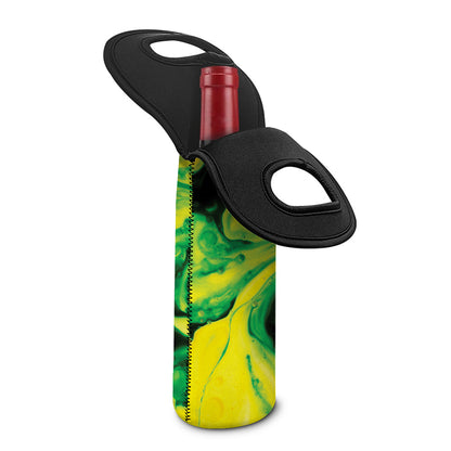 Yellow And Green Acid Melt Print Single Neoprene Wine Tote