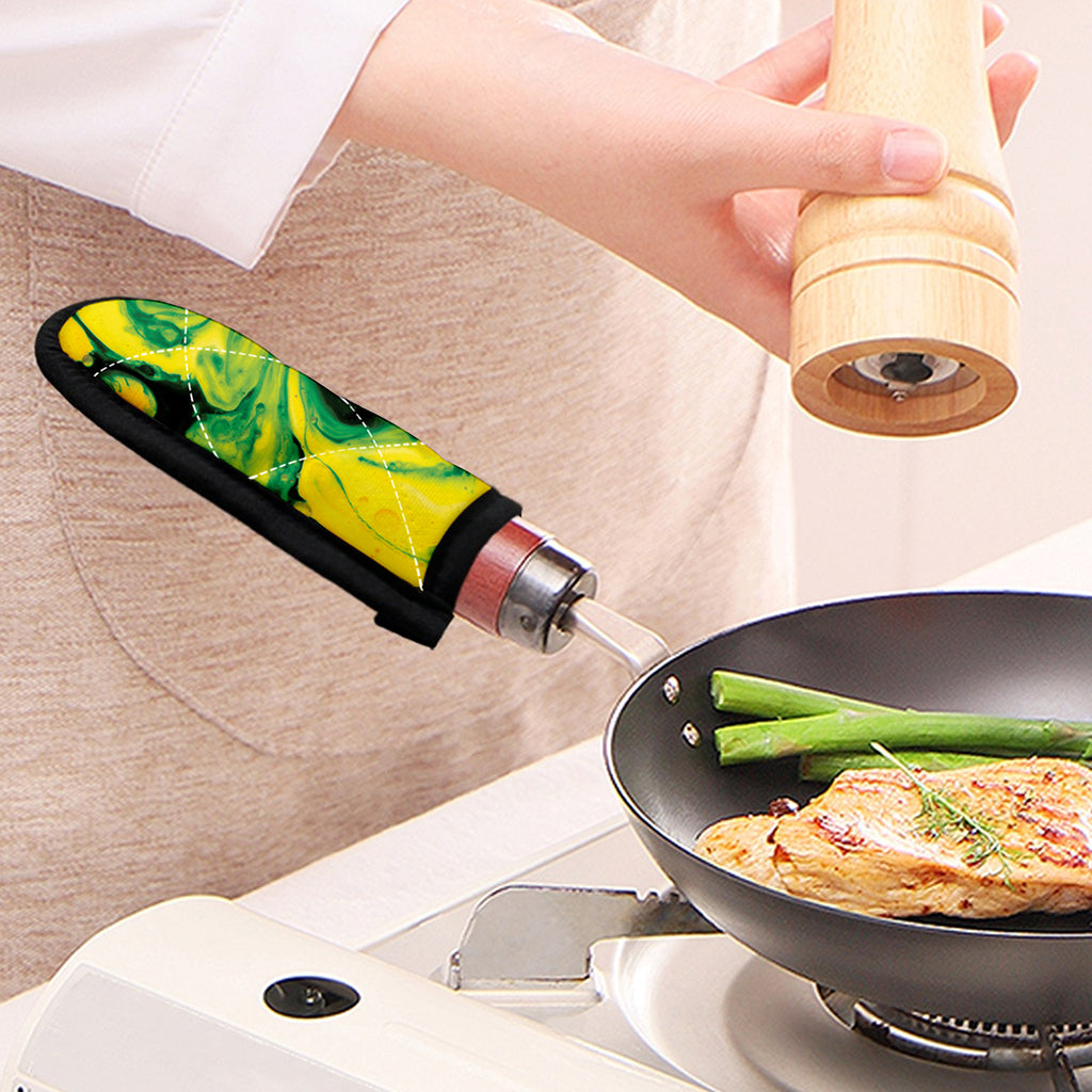 Yellow And Green Acid Melt Print Skillet Handle Cover