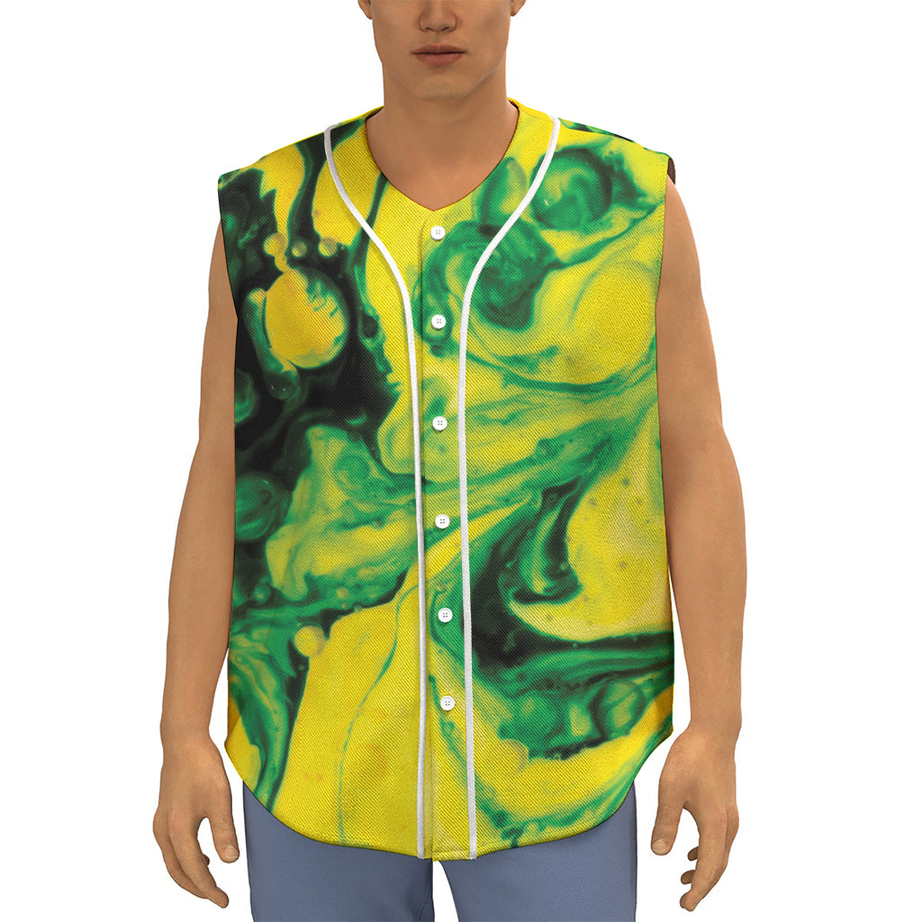 Yellow And Green Acid Melt Print Sleeveless Baseball Jersey