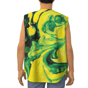 Yellow And Green Acid Melt Print Sleeveless Baseball Jersey