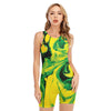 Yellow And Green Acid Melt Print Sleeveless One Piece Swimsuit