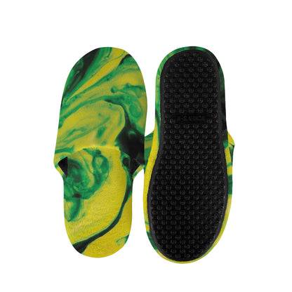 Yellow And Green Acid Melt Print Slippers