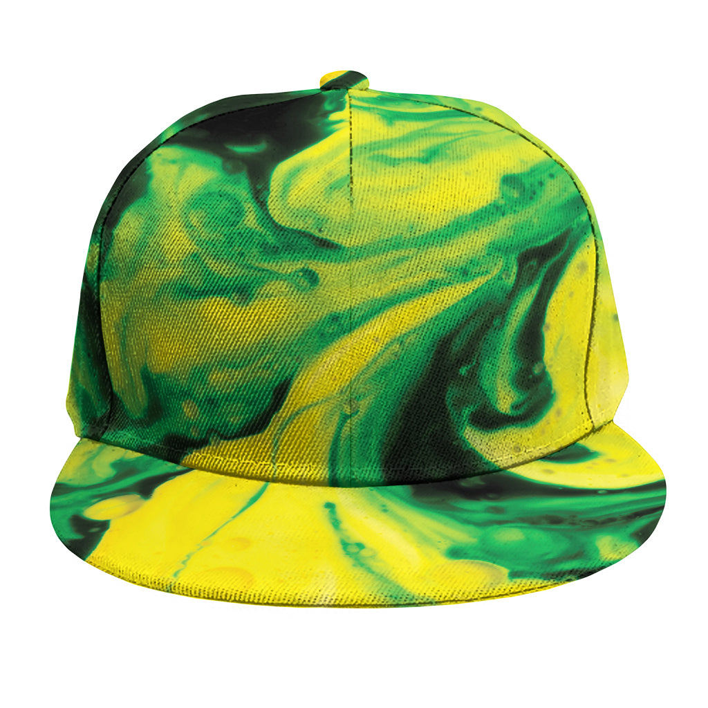 Yellow And Green Acid Melt Print Snapback Cap