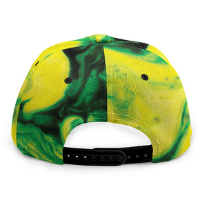 Yellow And Green Acid Melt Print Snapback Cap