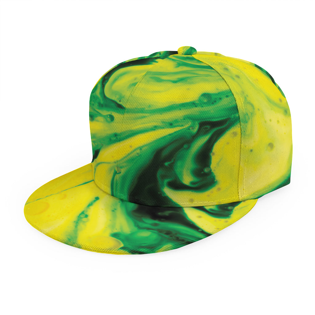 Yellow And Green Acid Melt Print Snapback Cap