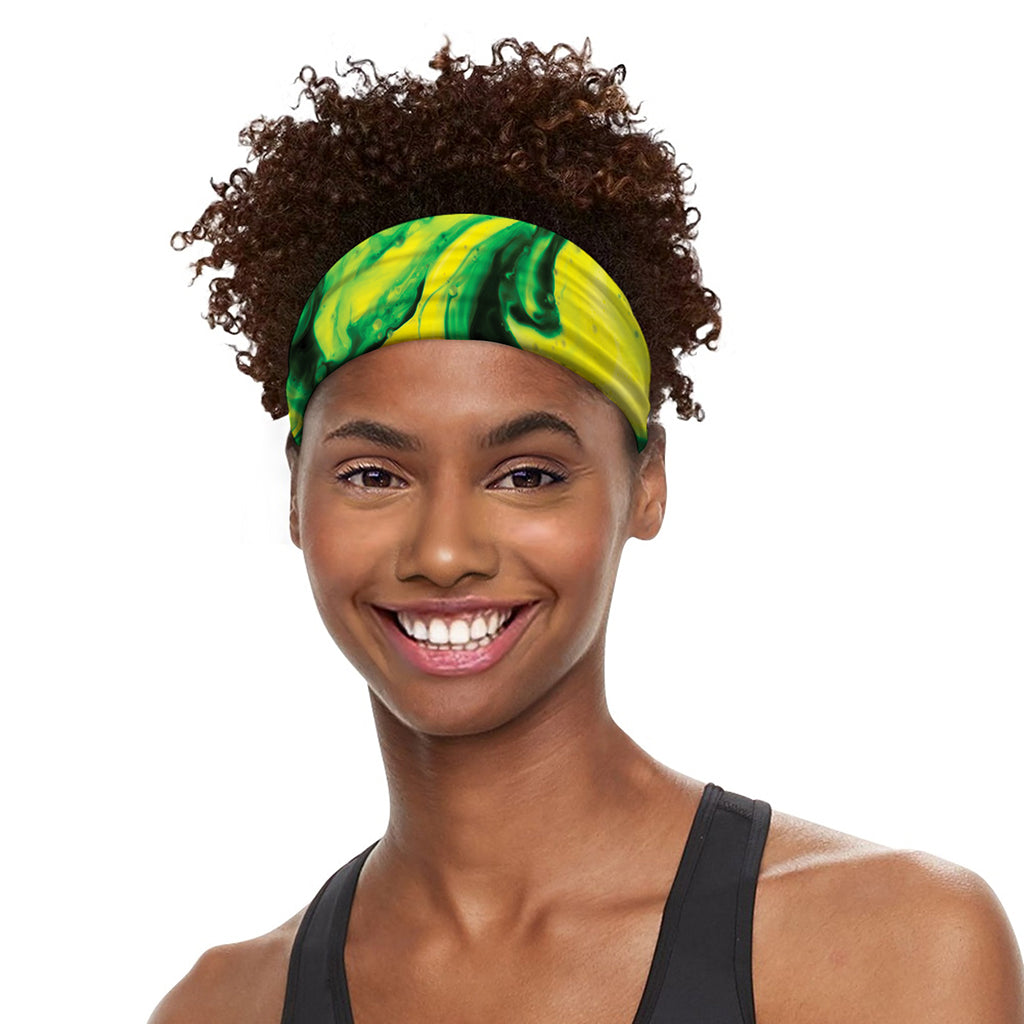 Yellow And Green Acid Melt Print Sports Headband
