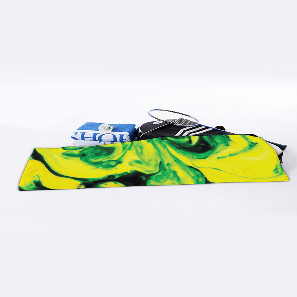 Yellow And Green Acid Melt Print Sports Towel