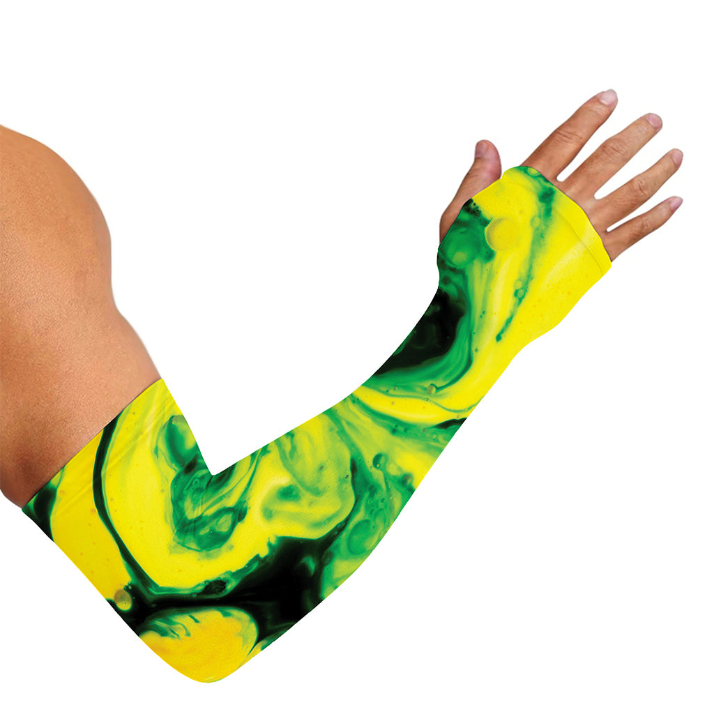 Yellow And Green Acid Melt Print Sun Protection Arm Sleeves