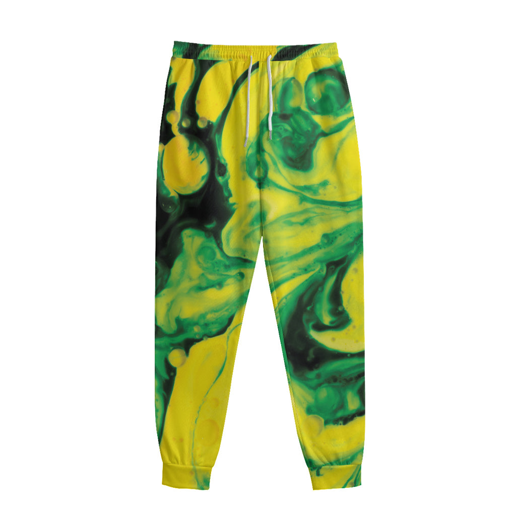 Yellow And Green Acid Melt Print Sweatpants