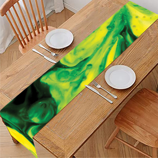 Yellow And Green Acid Melt Print Table Runner