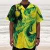 Yellow And Green Acid Melt Print Textured Short Sleeve Shirt