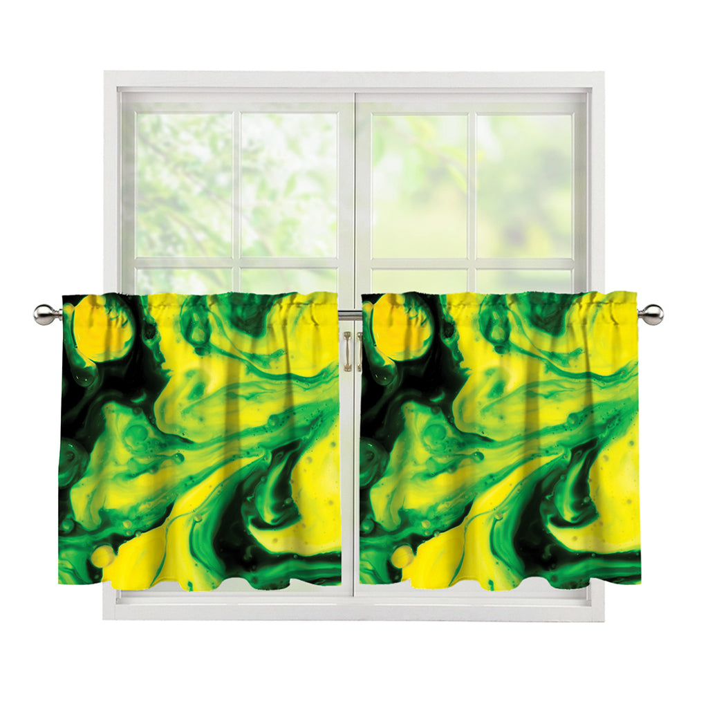 Yellow And Green Acid Melt Print Tier Curtains