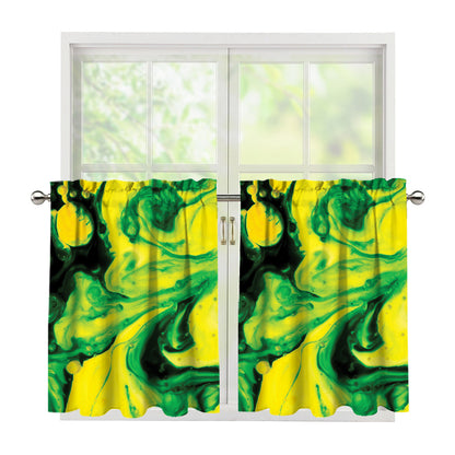 Yellow And Green Acid Melt Print Tier Curtains