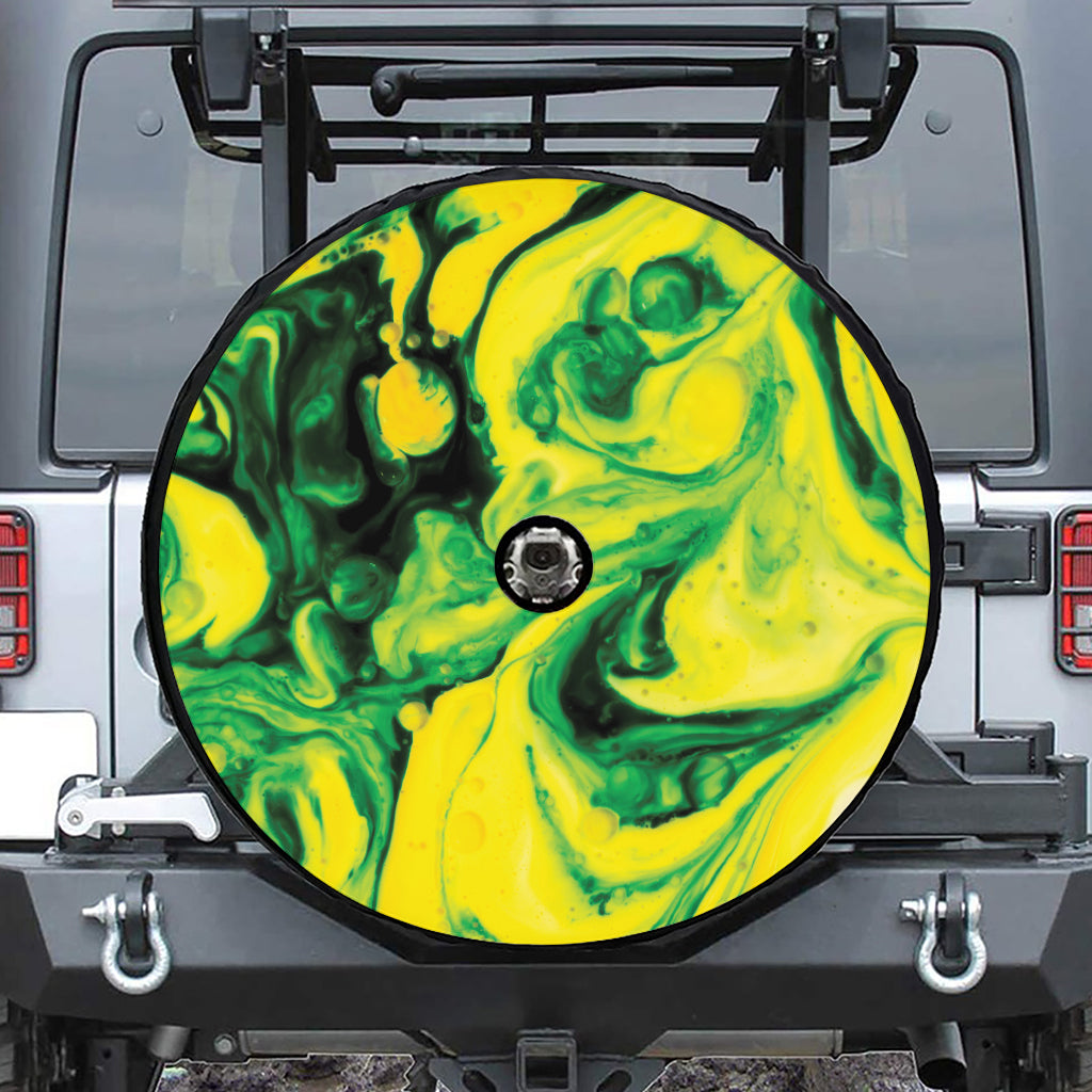 Yellow And Green Acid Melt Print Tire Cover With Camera Hole