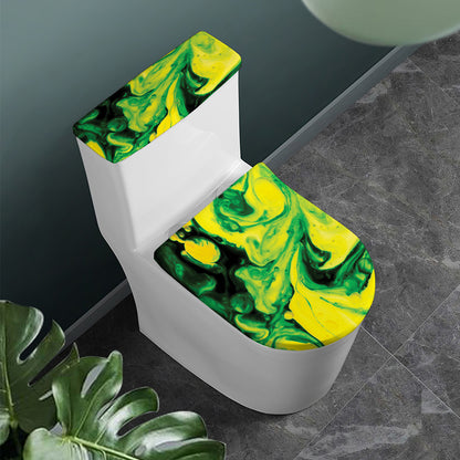 Yellow And Green Acid Melt Print Toilet Lid And Tank Cover Set