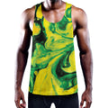 Yellow And Green Acid Melt Print Men's Workout Tank Top