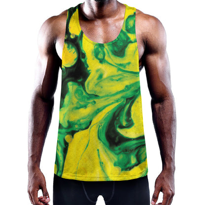 Yellow And Green Acid Melt Print Training Tank Top