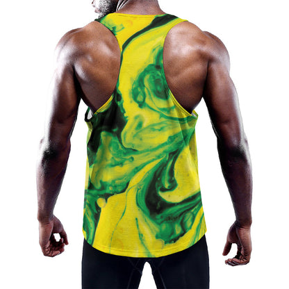 Yellow And Green Acid Melt Print Training Tank Top