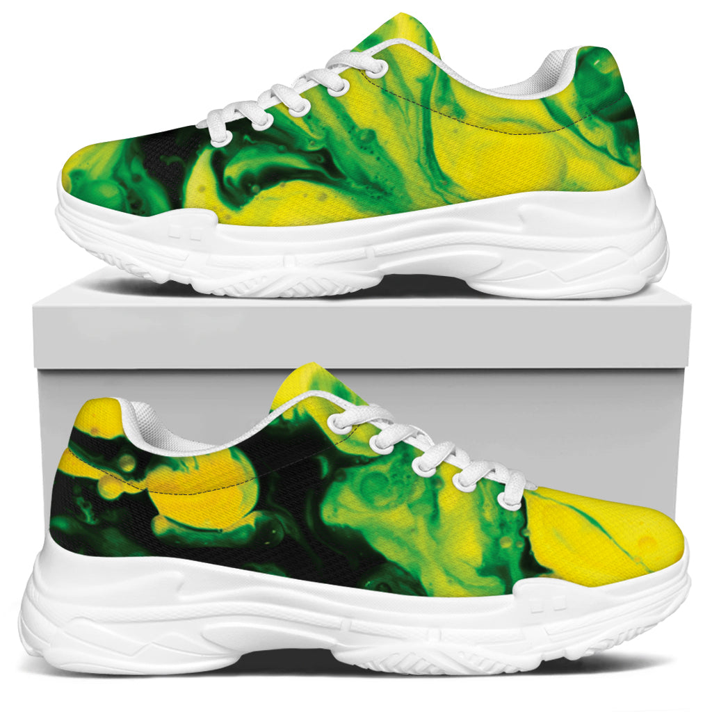 Yellow And Green Acid Melt Print White Chunky Shoes