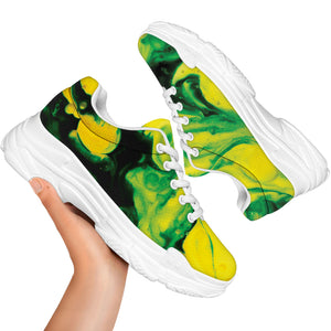 Yellow And Green Acid Melt Print White Chunky Shoes