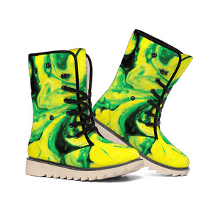 Yellow And Green Acid Melt Print Winter Boots