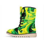 Yellow And Green Acid Melt Print Winter Boots